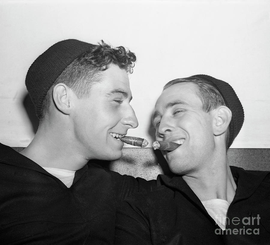 Two Reuben James Survivors Smoking Photograph by Bettmann