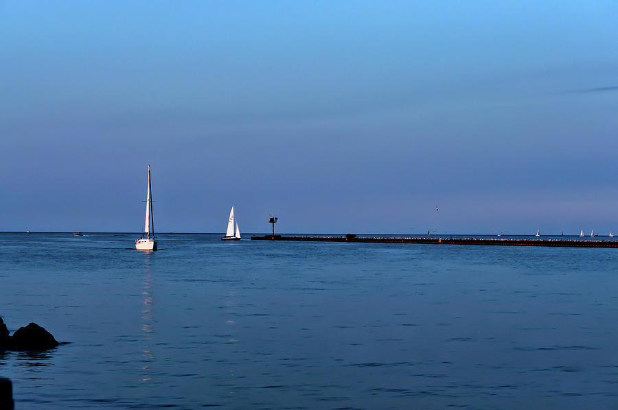 Boat Photograph - Two Sailboats And Pier by Anthony Paladino