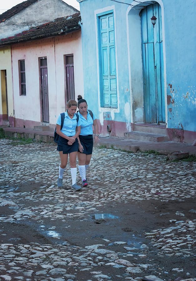 Two Schoolgirls in Trinidad Cuba Photograph by Joan Carroll