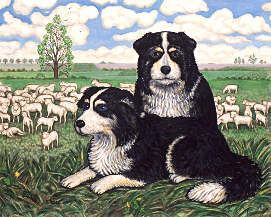 Two Sheep Dogs Painting by Linda Mears