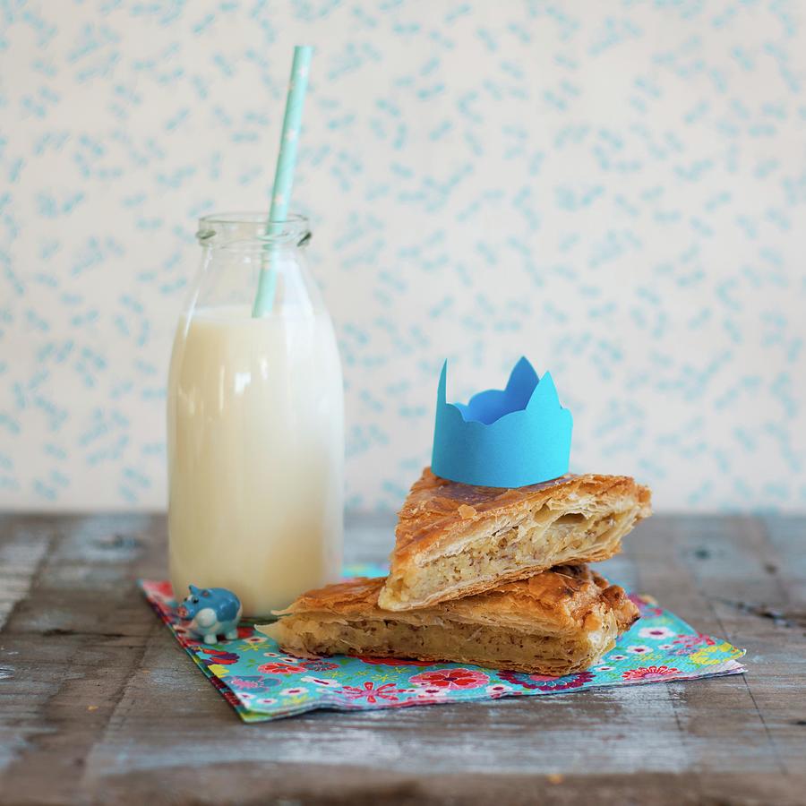 Two Slices Of Galette Des Rois And A Bottle Of Milk Photograph by Sonia Chatelain