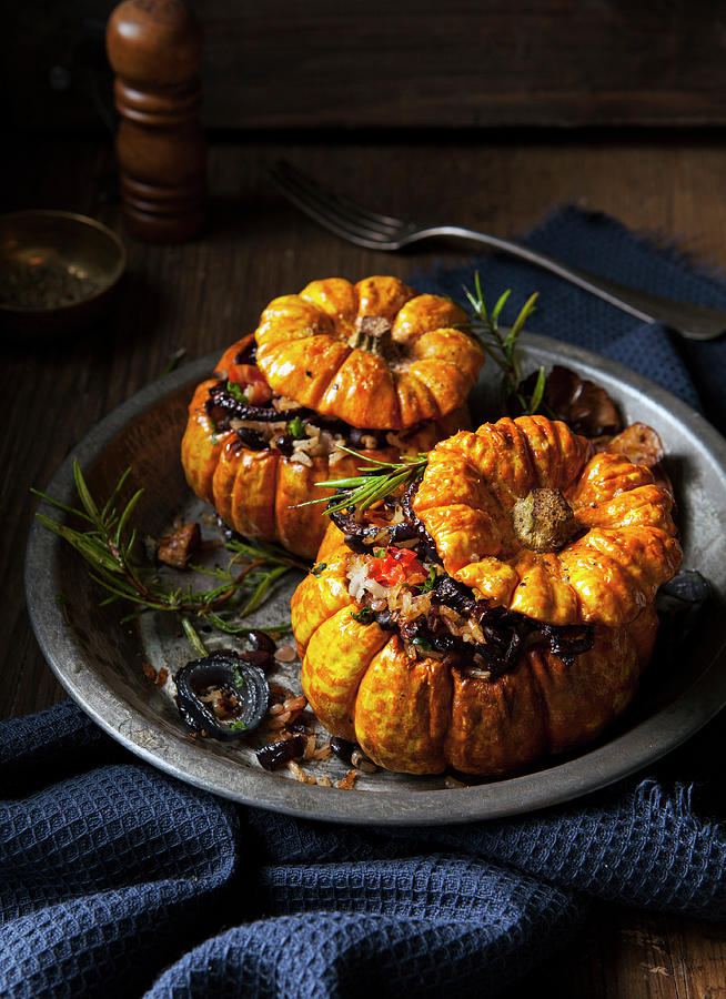 Two Small Pumpkins With A Vegetarian Filling Photograph by Stacy Grant