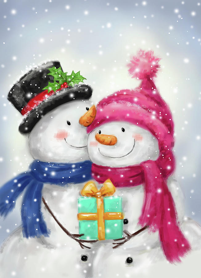Christmas Mixed Media - Two Snowmen 6 by Makiko