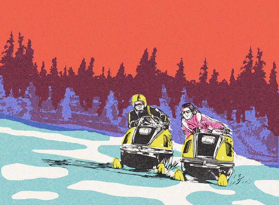 Nature Drawing - Two Snowmobilers by CSA Images
