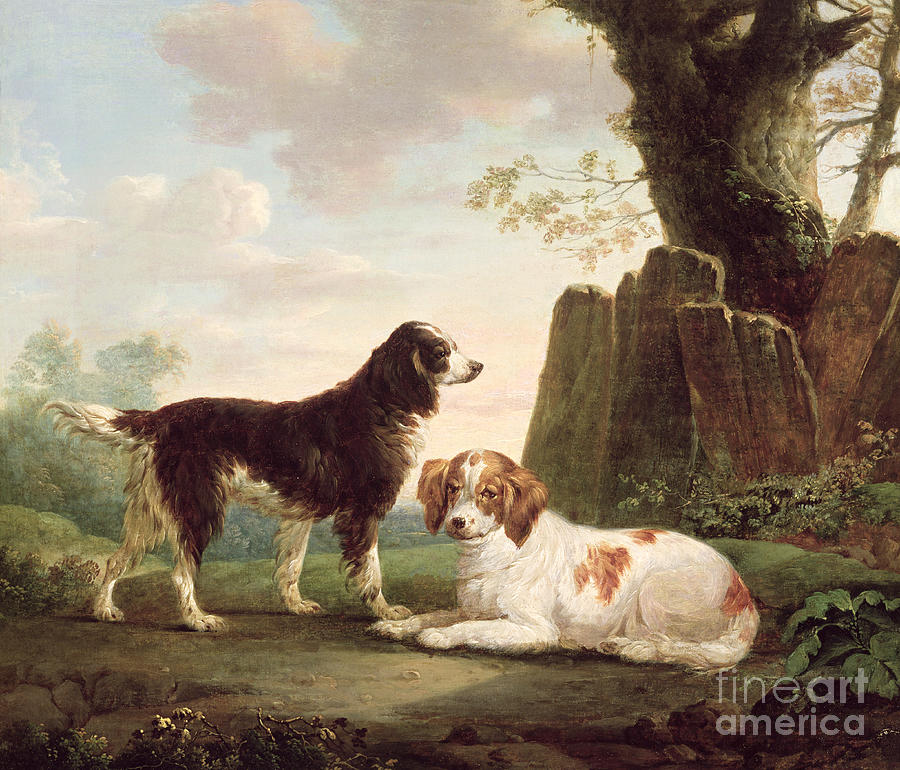 Two Spaniels In A Landscape Painting by Charles Towne