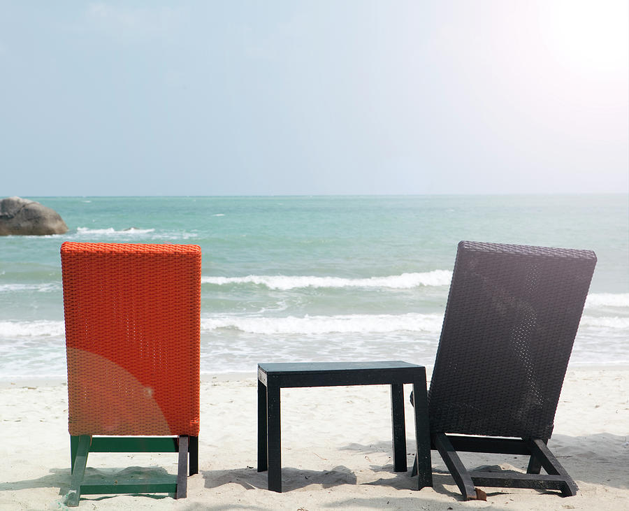 Two Sun Chairs At The Beach During Hot Photograph by Frank Rothe