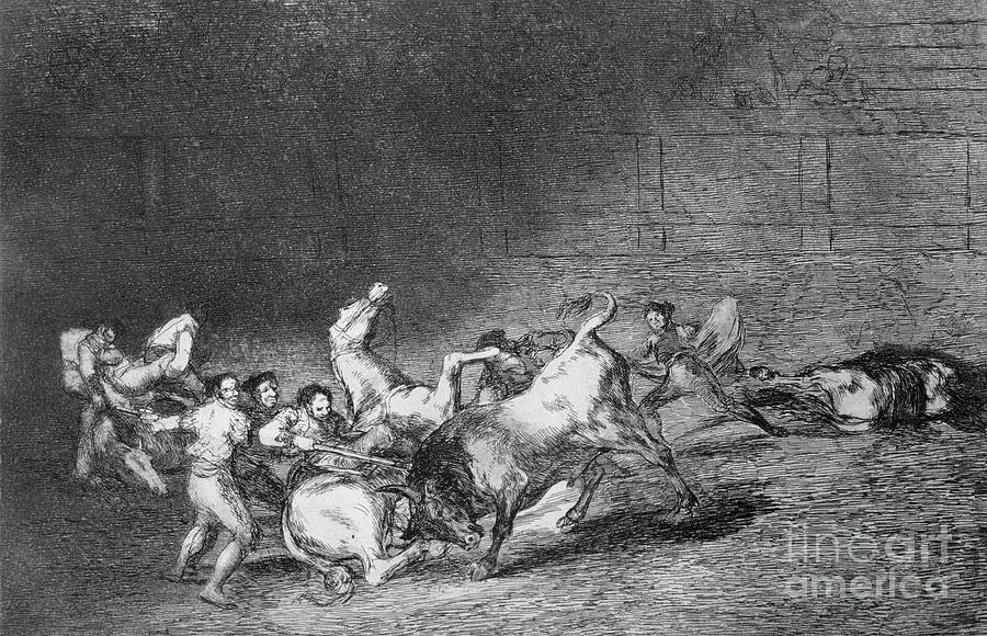 Two Teams Of Picadors Thrown One After The Other By A Single Bull, From The Art Of Bullfighting By Goya Painting by Goya