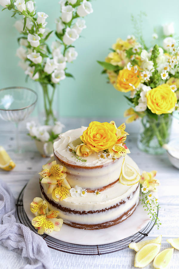 Two-tier Wedding Cake With Lemon And Elderflower Cream Photograph by Lucy Parissi