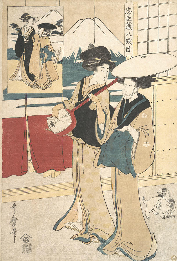 Two Tori-oi, or Itinerant Women Musicians of the Eta Class Relief by Kitagawa Utamaro