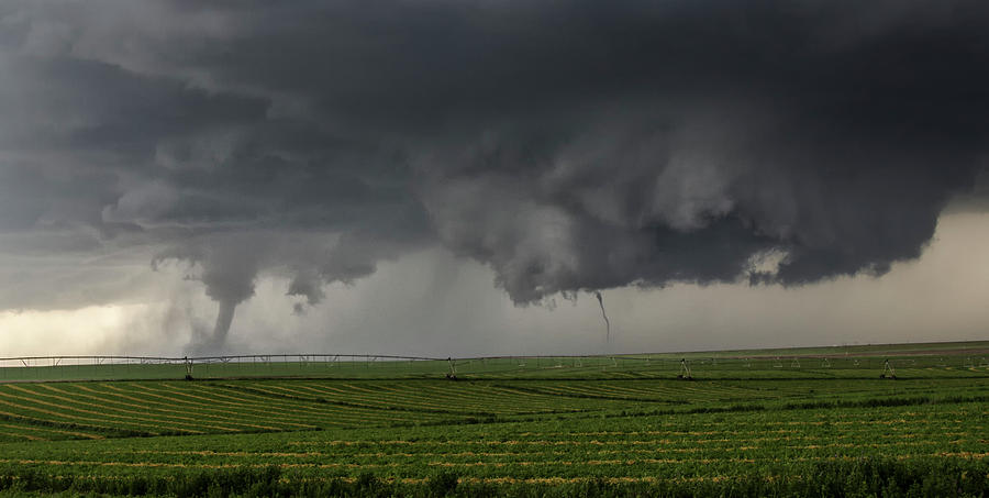 Nature Digital Art - Two Tornadoes Touch Down Simultaneously, A Cone Tornado On The Left, And A Fine Needle-thin Tornado On The Right by Jason Persoff Stormdoctor