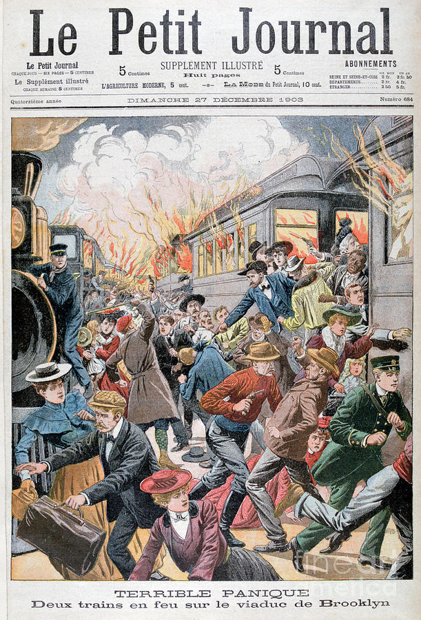 Two Trains On Fire On The Brooklyn Drawing by Print Collector