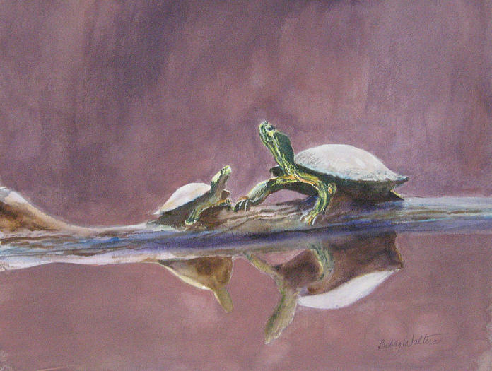 Two turtles Painting by Bobby Walters