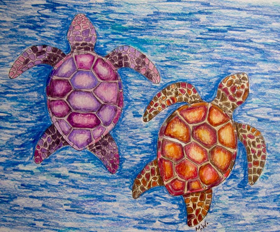 Two turtles Drawing by Megan Walsh