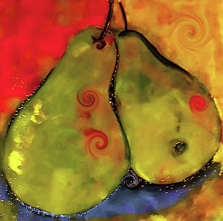 Two Twirly Pears Painting Digital Art by Lisa Kaiser