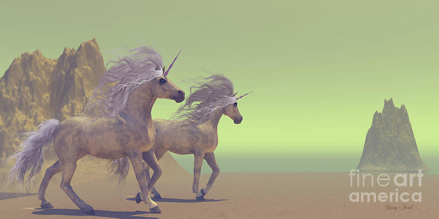 Unicorn Digital Art - Two Unicorns by Corey Ford
