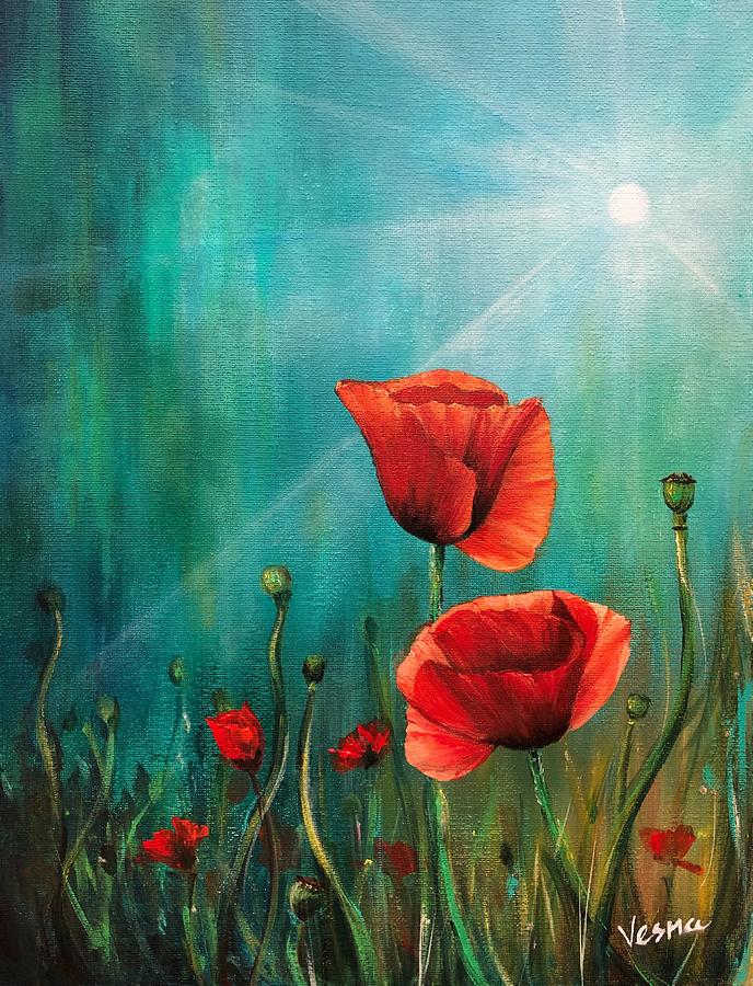 Poppy Painting - Two by Vesna Delevska