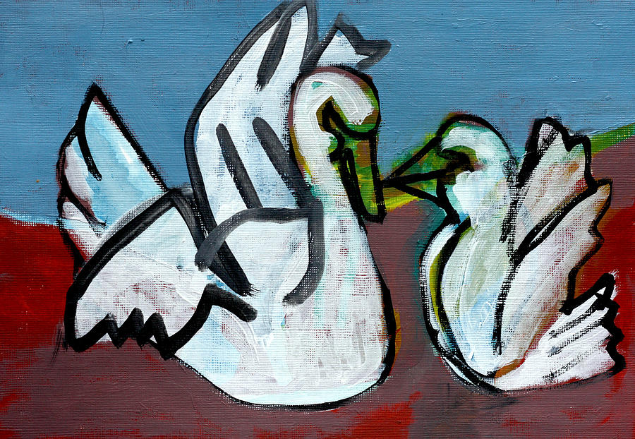 Two white swans Painting by Edgeworth Johnstone