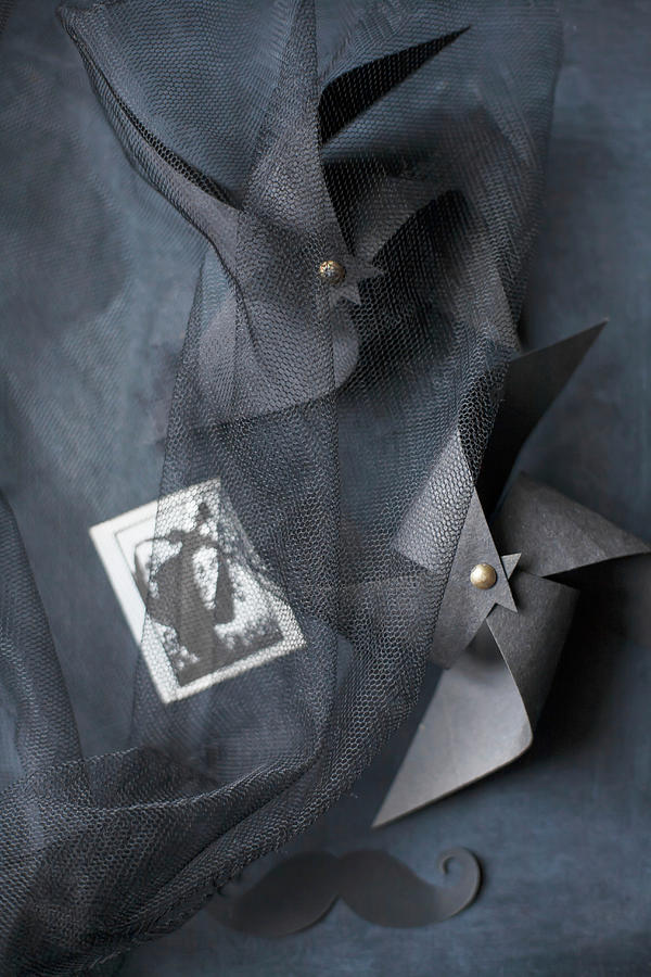 Two Windmills Handmade From Black Paper Under Tulle Photograph by Alicja Koll