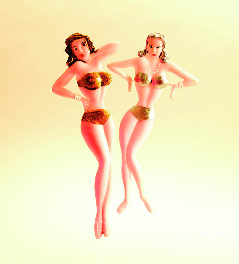 Vintage Drawing - Two Woman Putting on Bikinis by CSA Images
