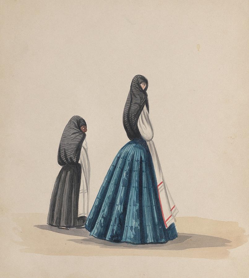 Two Woman Wearing The Saya Viewed In Profile Painting by Francisco Fierro Two Woman Wearing The Saya Viewed In Profile Painting by Francisco Fierro