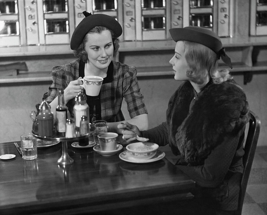 Black And White Photograph - Two Women At Restaurant by George Marks