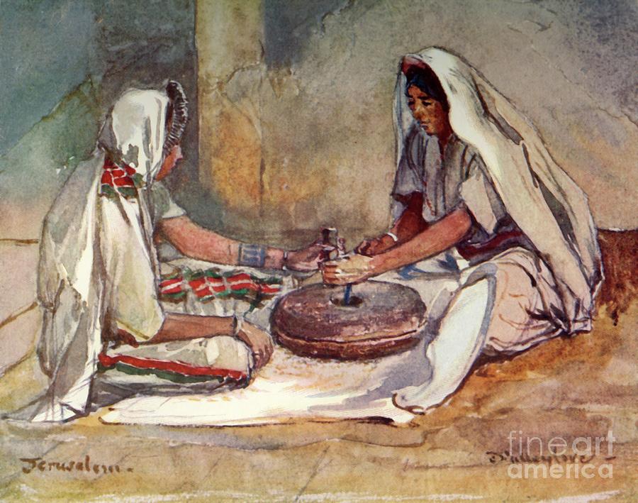 Two Women Grinding At A Hand Mill Drawing by Print Collector