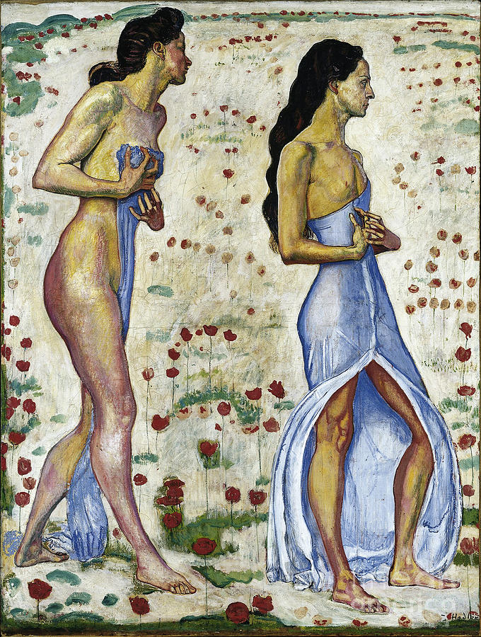 Two Women In Flowers Emotion 1a Drawing by Heritage Images