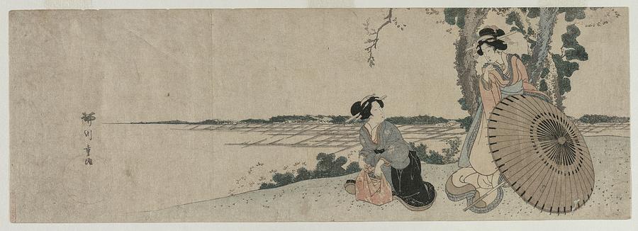 Landscape Painting - Two Women On A Hilltop by Yanagawa Shigenobu