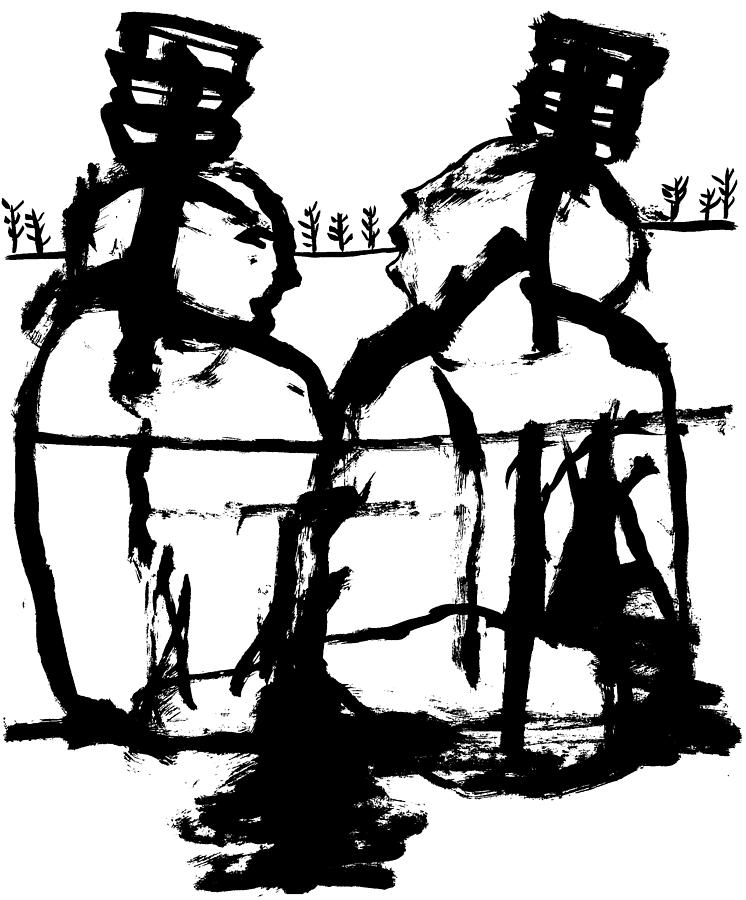 Two women talking Drawing by Edgeworth Johnstone