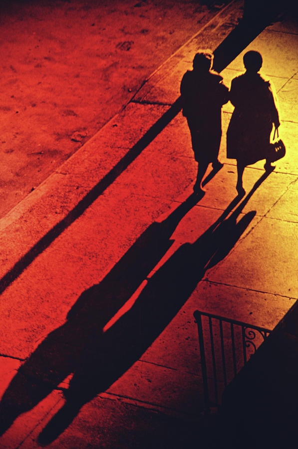 Two Women Walking On Pavement, Elevated Photograph by Alfred Gescheidt