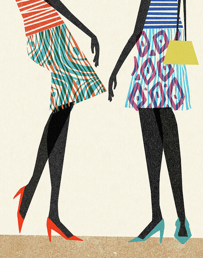Vintage Drawing - Two Women Wearing Skirts by CSA Images