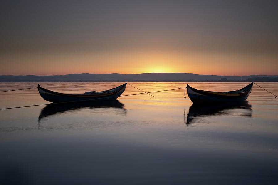 Architecture Photograph - Two Wooden Boats At Sunrise by Cavan Images