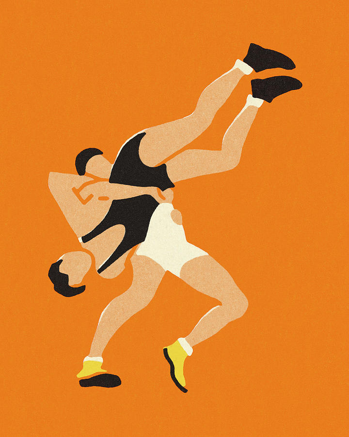 Sports Drawing - Two Wrestlers by CSA Images