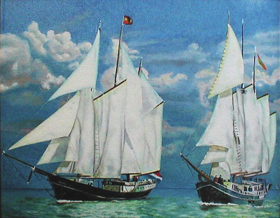 Two Yachts Painting by Ben Saturen