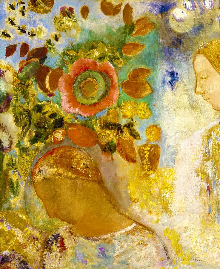 Odilon Redon Painting - Two Young Girls among Flowers - Digital Remastered Edition by Odilon Redon