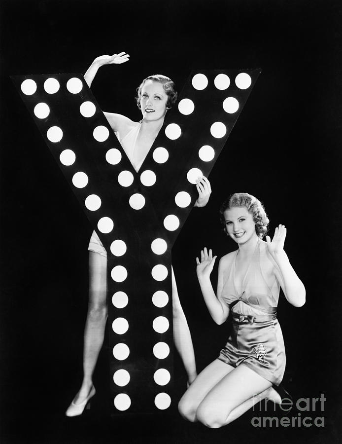Two People Photograph - Two Young Women Posing With The Letter Y by Everett Collection Two People Photograph - Two Young Women Posing With The Letter Y by Everett Collection