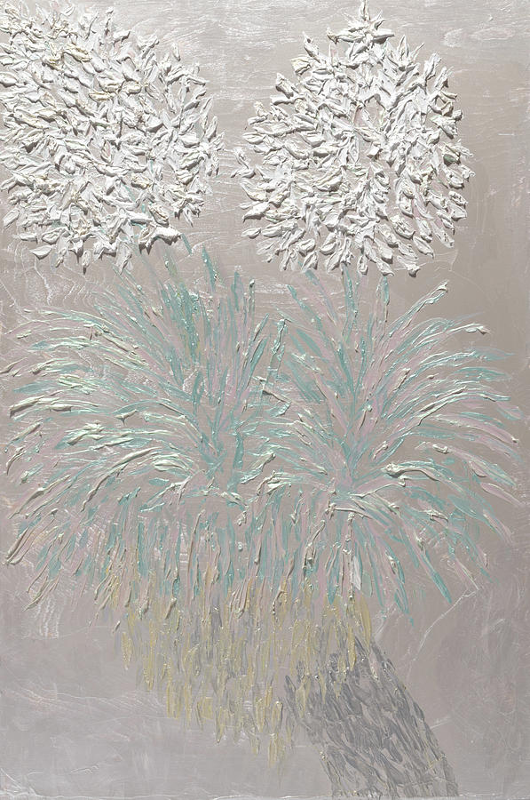 Two Yucca Blooms White on White Painting by Julene Franki
