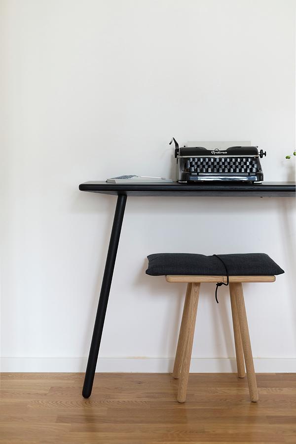 Typewriter On Simple Console Table And Wooden Stool Photograph by Wiener Wohnsinn