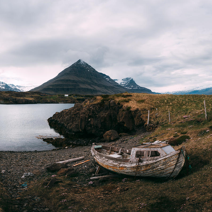Mountain Photograph - Typical Iceland Landscape With Ship by Ivan Kmit