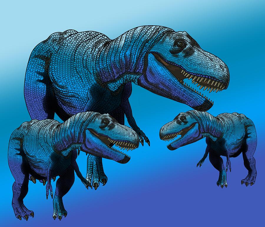 Tyrannosaurus Blue 3 Drawing by Joan Stratton