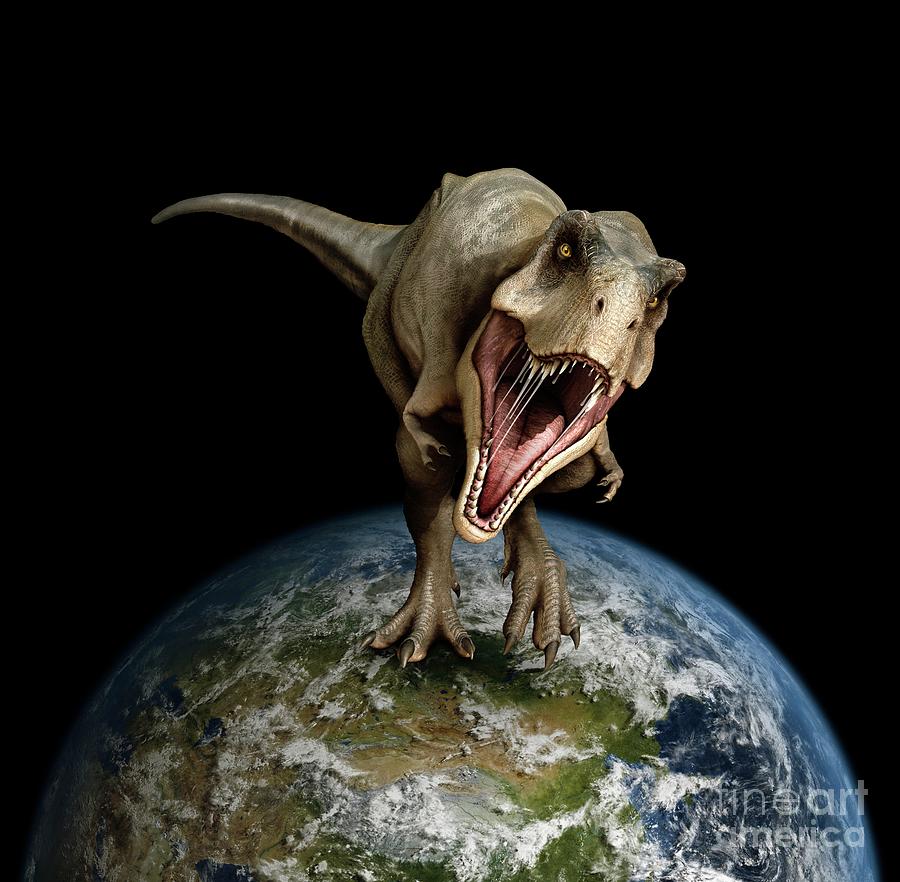 Tyrannosaurus Dinosaur On Earth Globe Photograph by Mikkel Juul Jensen