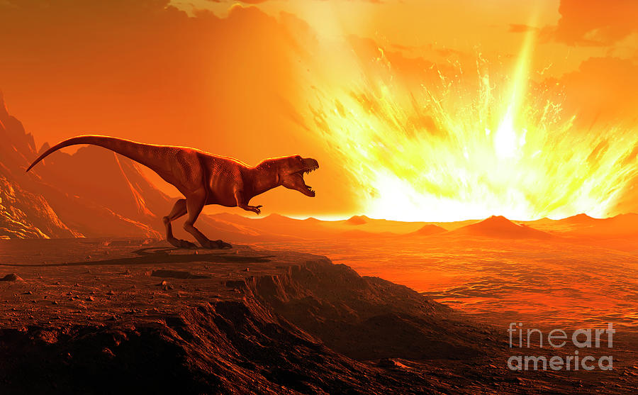 Tyrannosaurus Observing Asteroid Impact Photograph by Mark Garlick/science Photo Library