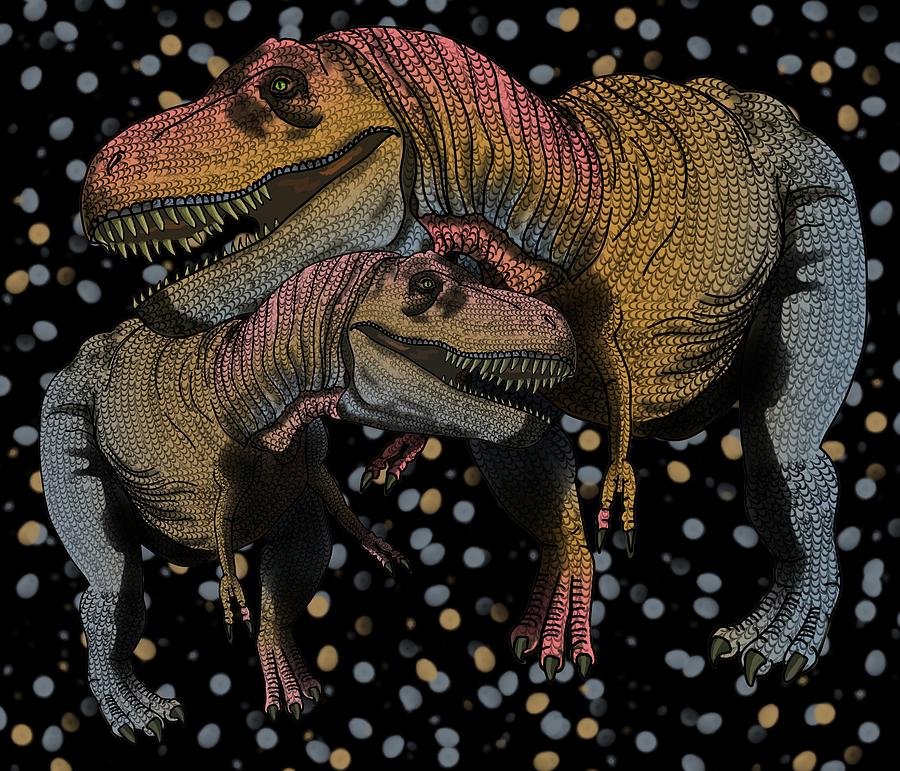Tyrannosaurus Pair Drawing by Joan Stratton