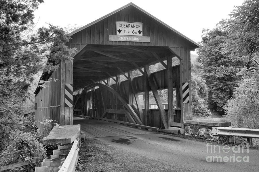 Tyrone Township Covered Bridge Black And White Photograph by Adam Jewell