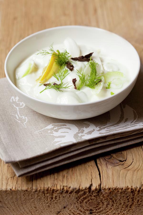 Tzatziki With Cucumber, Lemons And Dill Photograph by Hilde Mche