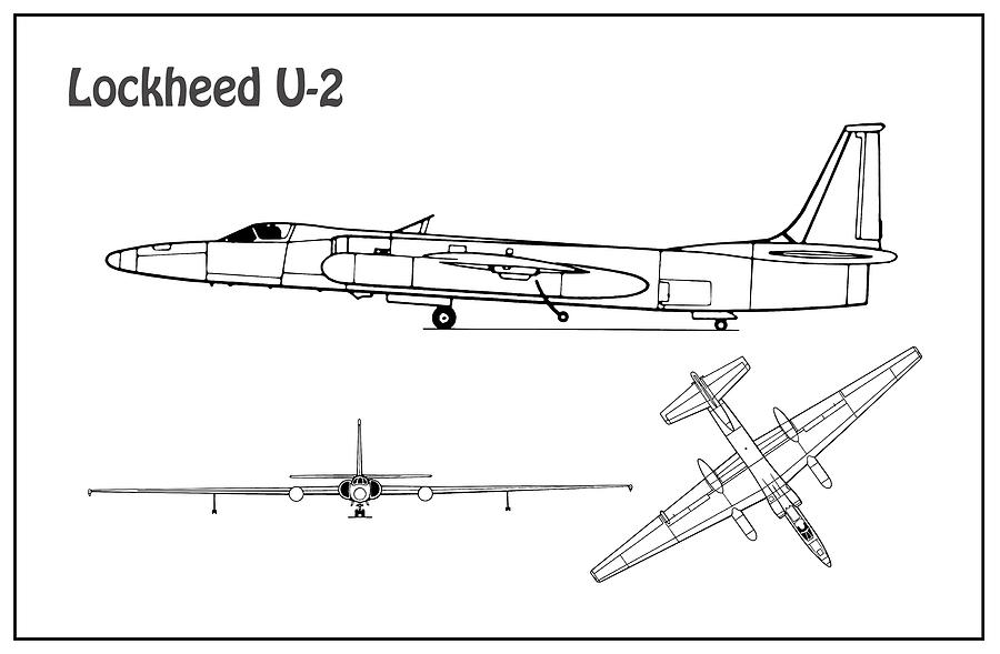 Transportation Drawing - Lockheed U-2 Dragon Lady - Airplane Blueprint Drawing Plans - BL by SP JE Art