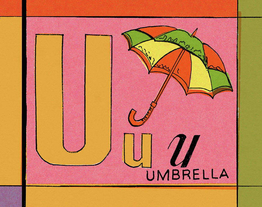 Vintage Drawing - U is for Umbrella by CSA Images