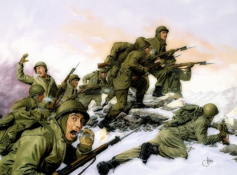 Winter Painting - U. S. 65th Regiments Bayonet Charge against a Chinese Regiment by Mountain Dreams