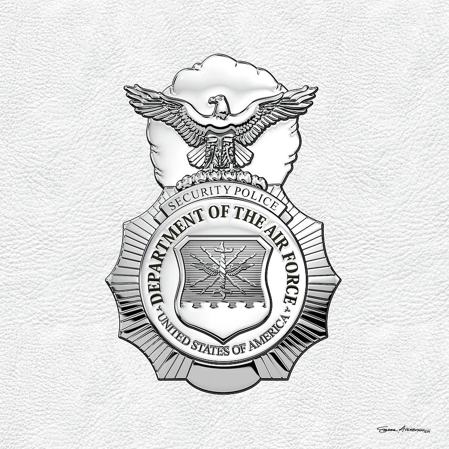U. S.  Air Force Security Forces -  S E C F O R  Badge over White Leather Digital Art by Serge Averbukh