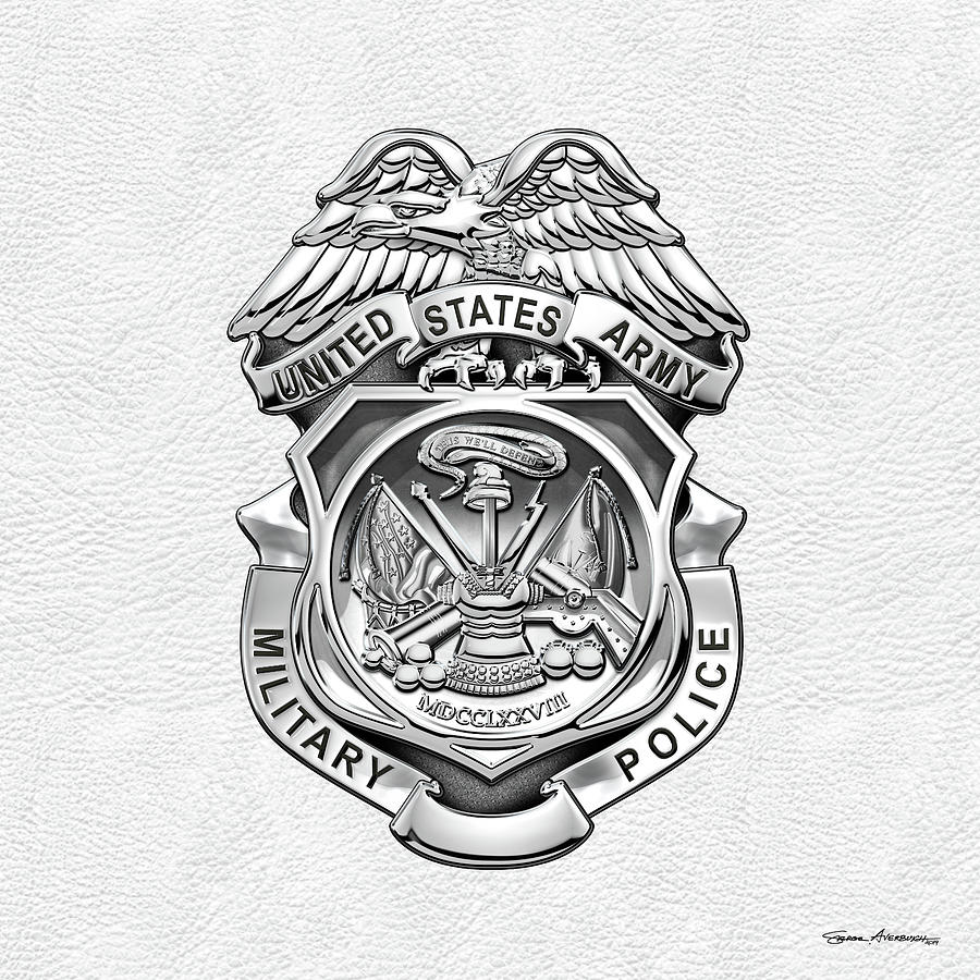 U. S. Army Military Police Corps - Army M P Badge over White Leather  Digital Art by Serge Averbukh - Fine Art America